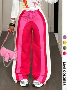 Pantalones de pierna ancha a bloques de color para mujer, diseño de retazos elegante, moda cómoda para uso diario, ropa de moda para damas