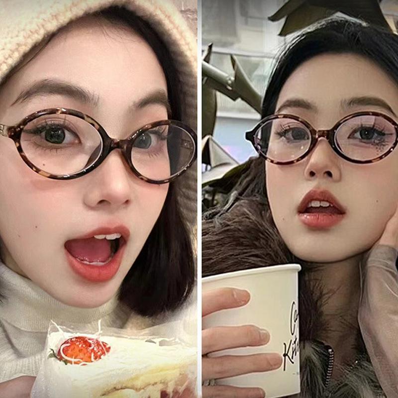 Kính Cổ Điển Hình Bầu Dục Dành Cho Phụ Nữ, Phong Cách Y2K, Kính Gọng Nhỏ Da Báo, Thời Trang, Đơn Giản, Thích Hợp Cho Phụ Nữ Và Trẻ Em Gái, Kính Mắt, Kính Mắt Trang Trí, SS24