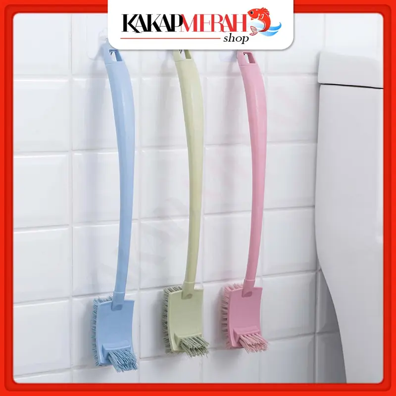 Sikat Kloset Kamar Mandi WC 2 Sisi Gagang Panjang Bulu Plastik Toilet Brush Serbaguna 0