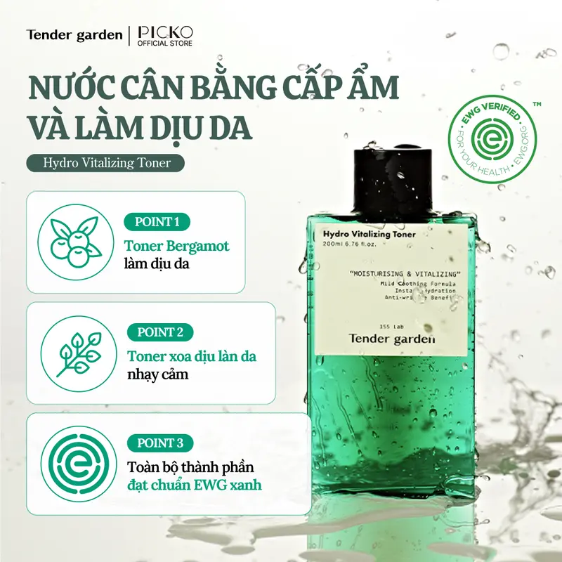 [QUÀ TẶNG KHÔNG BÁN] Nước Cân Bằng Da Tender garden Hydro Vitalizing Toner 200ML Skincare dưỡng da 0