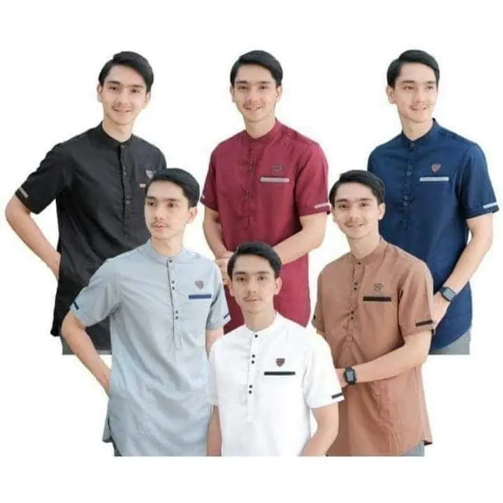 Baju Koko Kurta Dewasa - Baju Koko Pria Lengan Pendek Material Catton Adem Serap Keringat 3