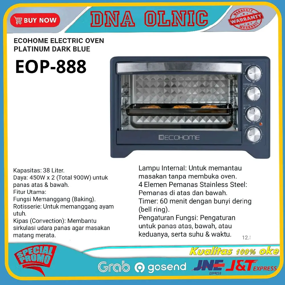 ECOHOME ELECTRIC OVEN PLATINUM SERIES EOP-888 38 LITER LOW WATT