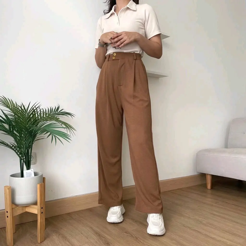 (TEMURAH KULOT)- Celana Kulot Highwaist Jennie Knit Premium Loose Cullote Pants Wanita Kekinian