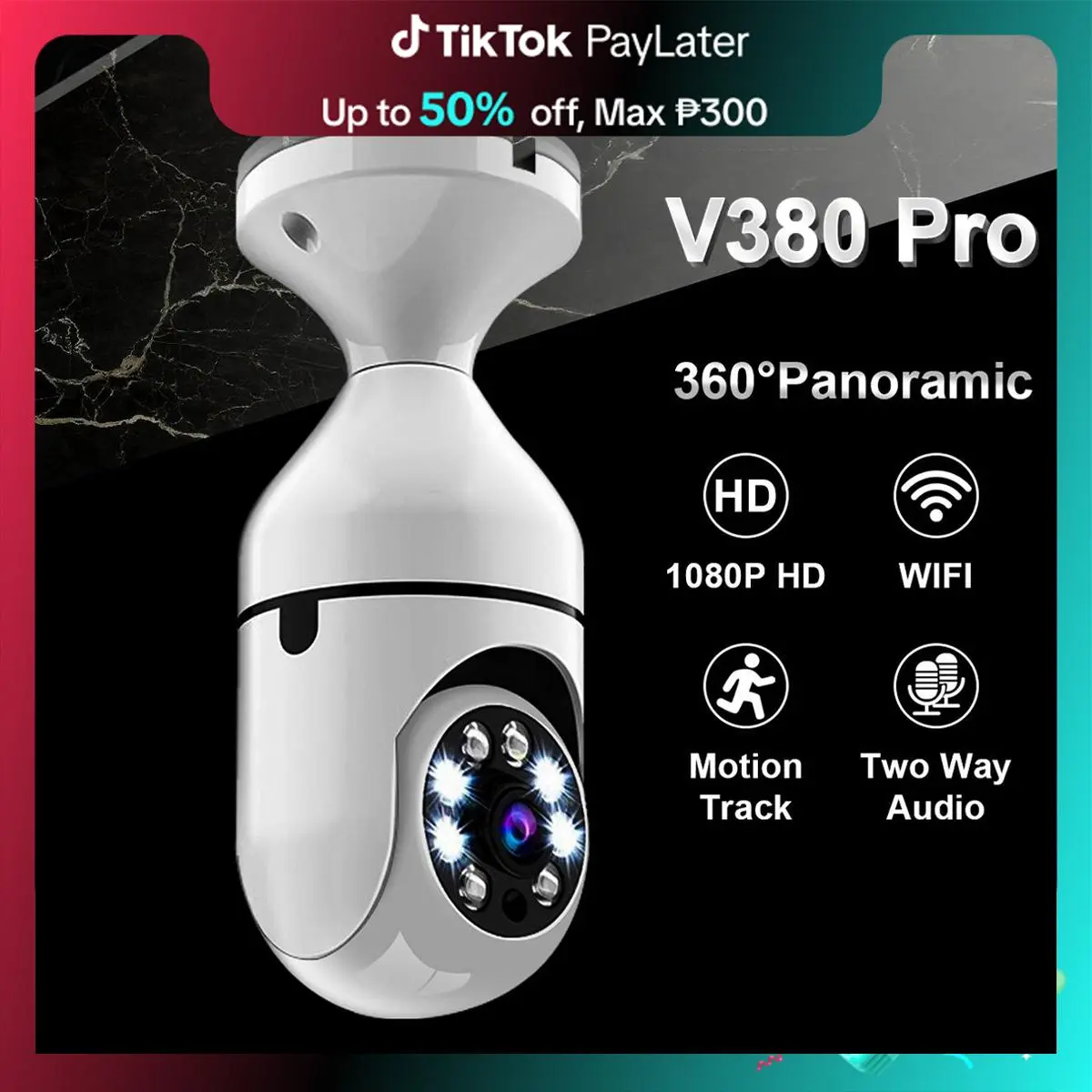 【Recommended】V380 pro 360°automatic tracking smart CCTV camera light bulb indoor outdoor night vision two-way audio wireless WiFi connection mobile phone remote monitoring camera siren security monitoring network（Optional monitoring extension cord）
