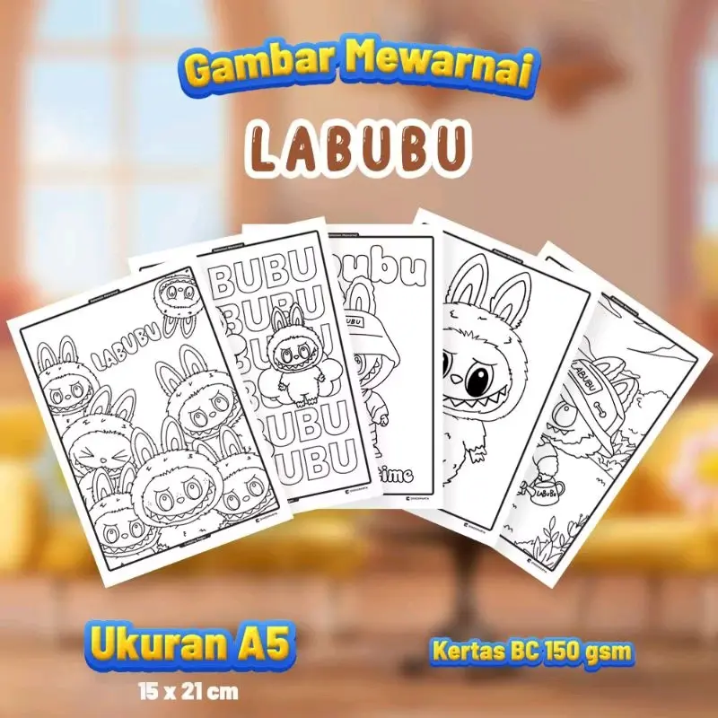 (20 pcs) lembar mewarnai labubu. buku mewarnai labubu art toys