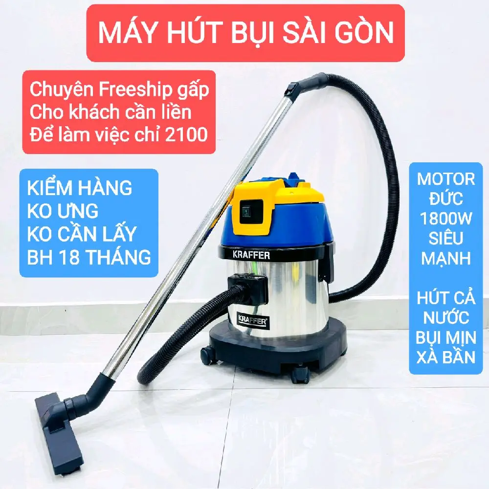 Máy hút bụi nước công nghiệp 15L 1800W Motor Đức
