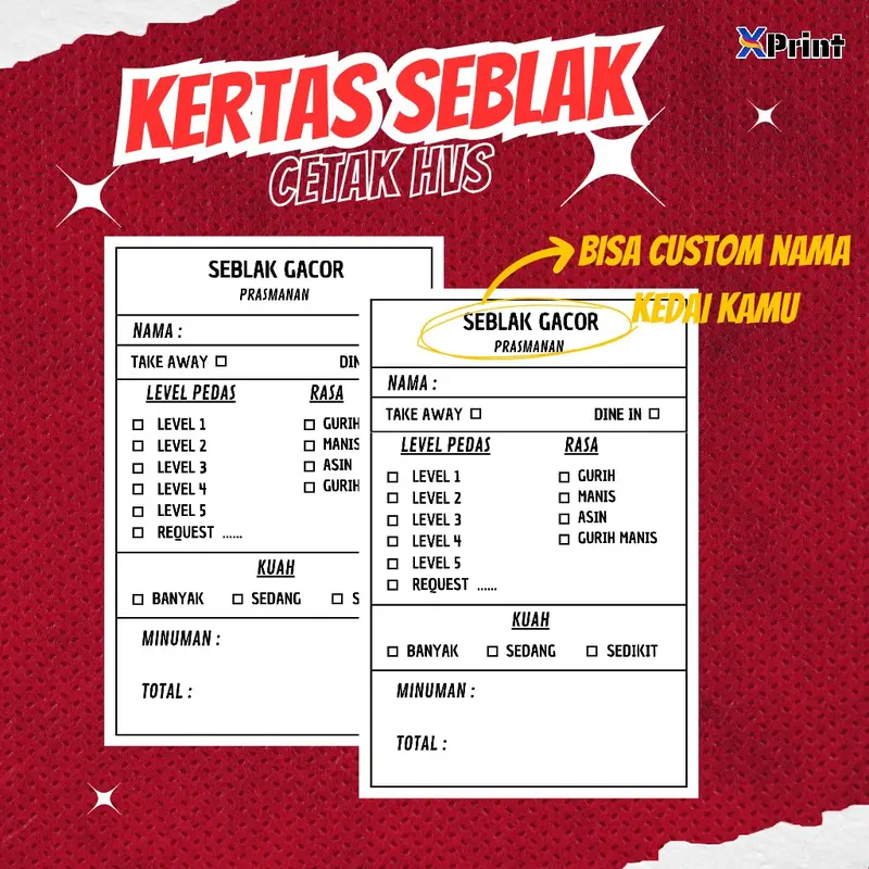 Kertas Order Seblak/Pesanan Seblak Prasmanan (200pcs) - cetak kertas hvs 70gsm Paper 0