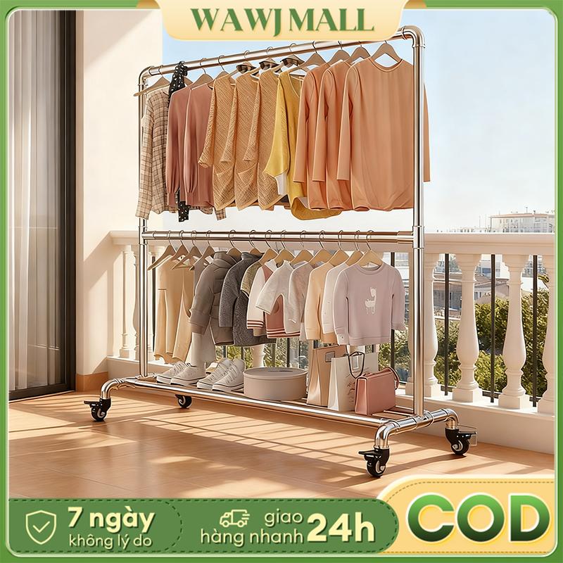  Giá phơi quần áo 2 Tầng,Ống thép Cây phơi đồ Siêu mạnh sào treo quần áo,cây phơi quần áo ổn định và bền 