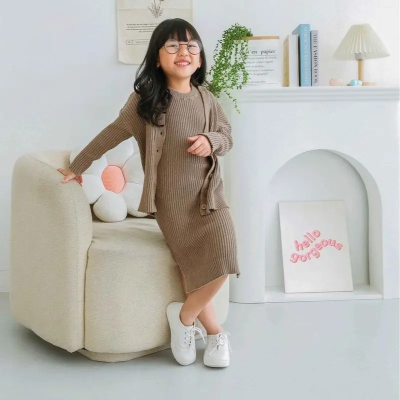 NAJWA - Baju Anak Perempuan Oneset Anak Sesil / Setelan Dress dan Cardigan Anak Perempuan 2