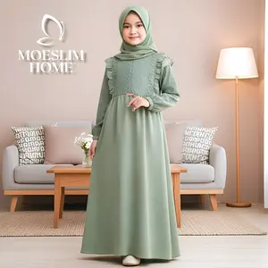 Gamis Brukat Anak Perempuan Terbaru 2026 Set Pashmina Bahan Crinkle Airflow Mix Brokat Usia 5-13 Tahun Baju Muslim Lebaran Cewek Remaja Tanggung Dress Syari Setelan Panjang