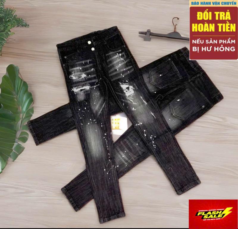 Quần Jean Nam Boy Phố Rách Xám Khói Chất Vải Bò Co Giãn Dày Dặn Mẫu Mới Hót Trend Menswear Pants Có Túi Jeans Suong Amiri Đính Đá Quan Nam Quần