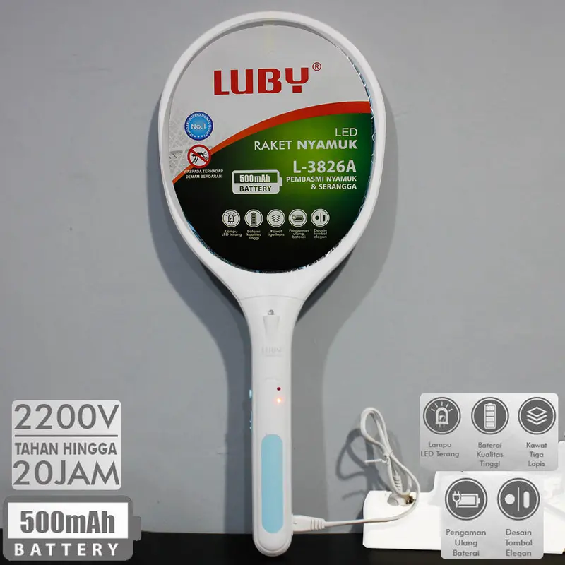 KS Raket nyamuk LUBY 3826A / 3825A rechargeable tahan 20 jam + lampu indikator LED random 1
