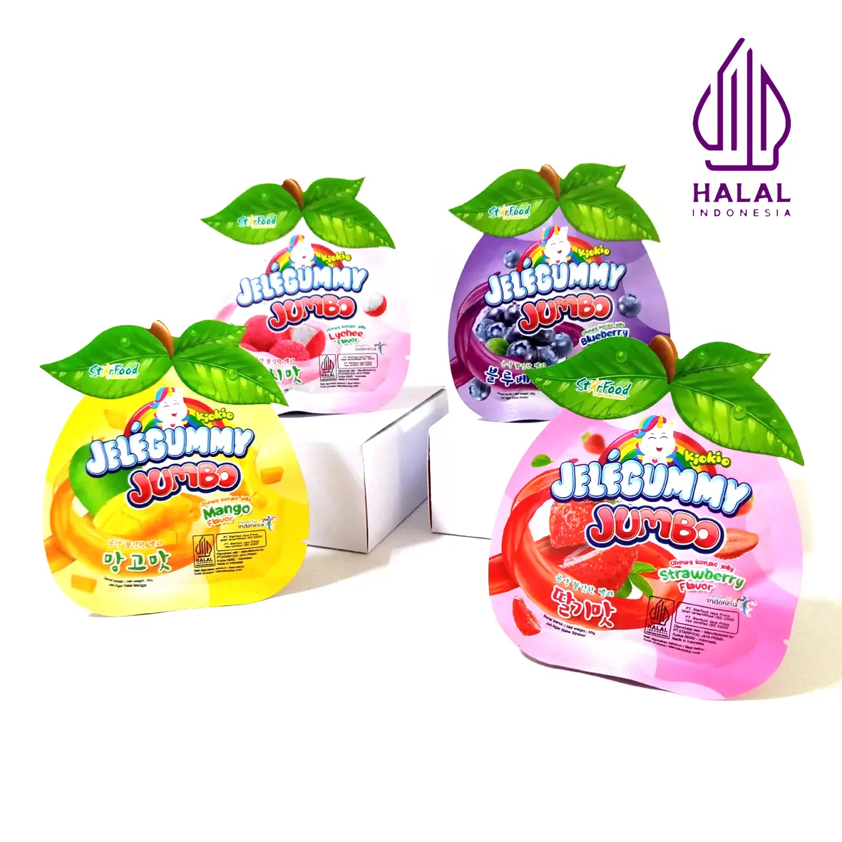 Kiokio Jelegummy Jumbo Assorted Mango Lychee Strawberry Bluberry 35gr Jelly Food Jeli Anggur Makanan Stroberi Puding Pudding Chewy Konjac
