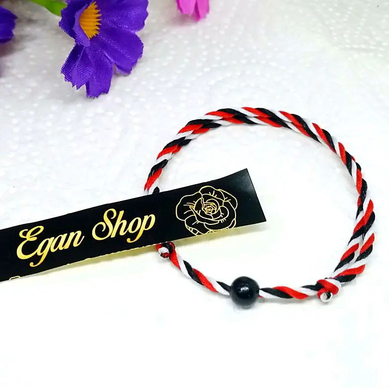 Gelang Tridatu Keberuntungan Batu Hitam Polos Tali Merah Putih Hitam - Elegan