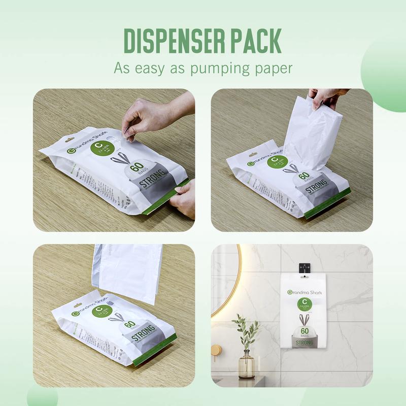 60 Garbage Bag，GRANDMA SHARK 10L - 15L Bin Bags Liners Drawstring Trash Bag, Handle Waste Bags, Super Strong, Anti-drip Unscented 5