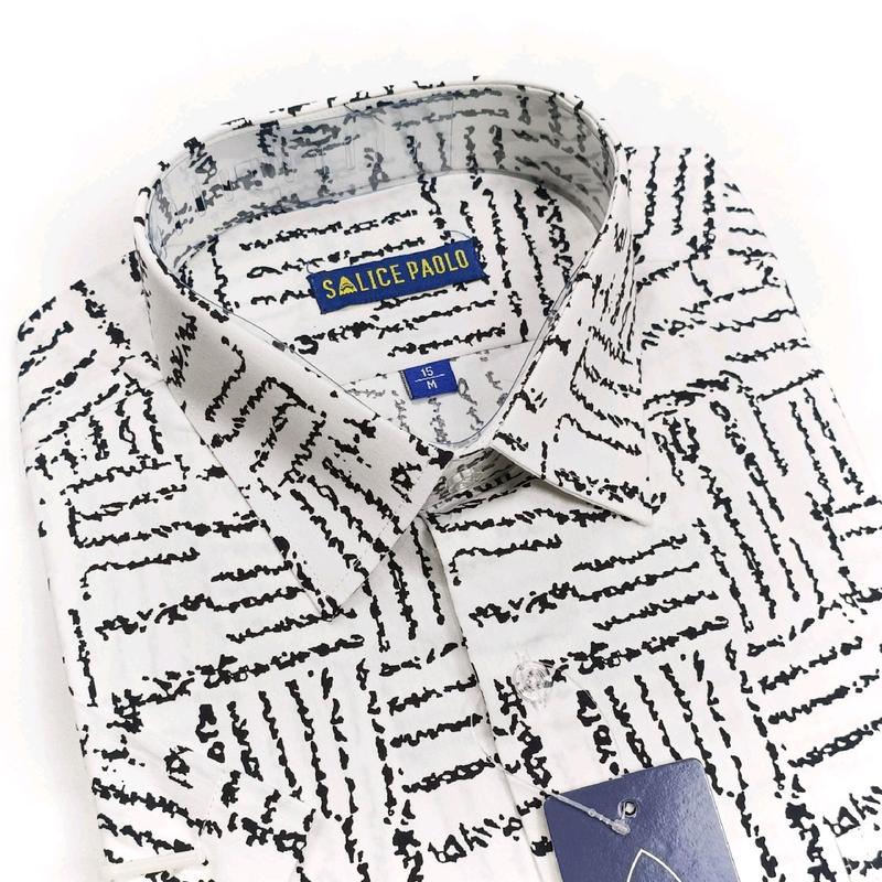 Salice Paolo Kemeja Pria Casual Lengan Pendek Reguler Full Katun Putih Hitam Motif Claw Adem 1