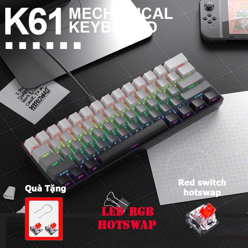   NEW  Bàn phím cơ Gaming K61 LED RGB blue red switch - Stab căn chỉnh sẵn - kết nối TypeC tháo rời hàng new chính hãng 