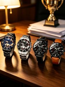 Set de 4 Relojes de Cuarzo para Hombre, Estilo de Negocios a la Moda, Puede Ser Utilizado como Regalo para Festivales Importantes