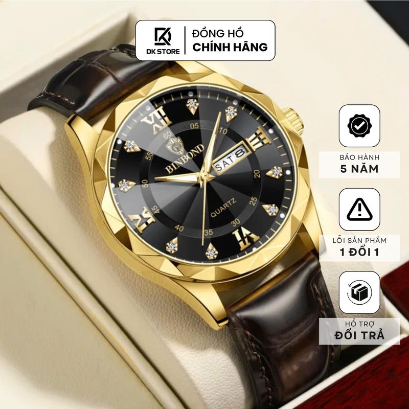  Đồng Hồ Nam BINBOND VIP89 Dây Da Cao Cấp Chống Nước 3ATM Có Lịch Ngày   Phong cách   Sang Trọng trẻ trung lịch lãm Thời Trang 2024   
