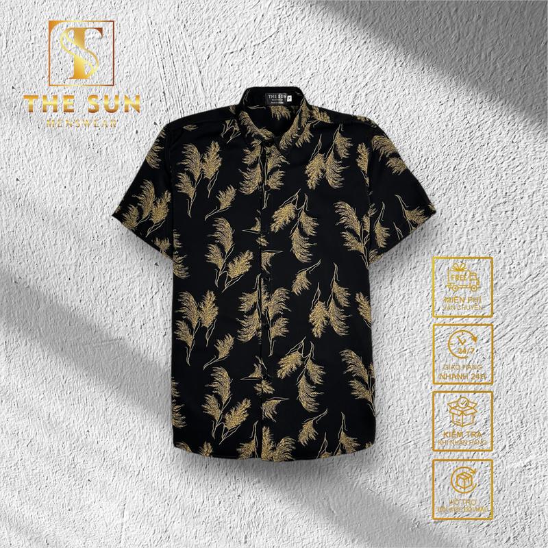 Áo Sơ Mi Lụa Họa Tiết Bông Lau Có 2 Màu - Cuban Shirt TS76, TS77 - Size 50-100kg - Vải Lụa Thoáng Mát, Chống Nhăn, Chống Nhàu Tốt - The Sun Menswear