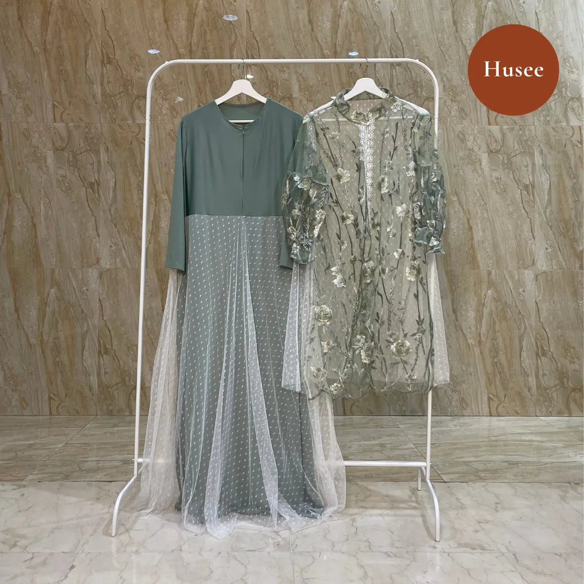 Husee Fashion - Hannah Dress - Dress Brukat Premium Wanita Lebaran 2025 Inner + Outer - Muslim, Gamis