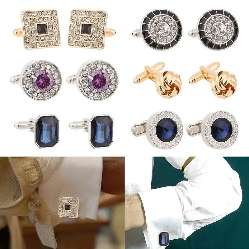 Khuy măng sét sang trọng dành cho nam giới, quà tặng siêu sáng bóng, vương miện trắng, Xanh Biển , tính mới, khuy măng sét áo sơ mi . 0
