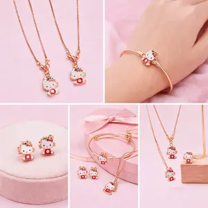 Set Perhiasan Anak Lucu Karakter Hello Kitty Kalung Gelang Anting Cincin Gold Viral 2026 Model Karakter Favorit