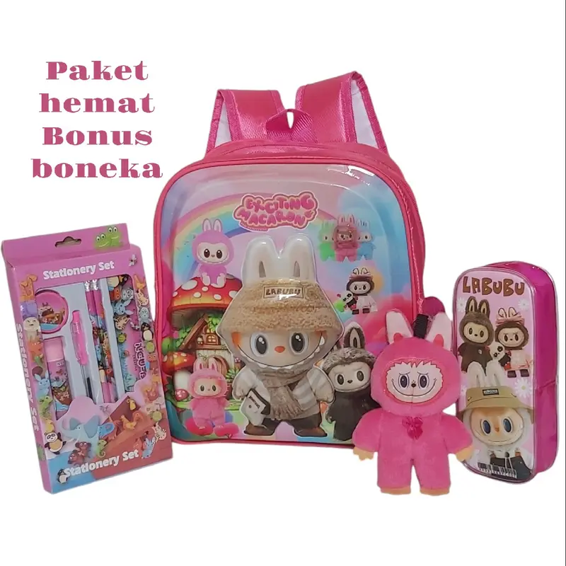 Tas Anak Karakter Labubu 3D LED, Gambar Timbul, Backpack Sekolah 0