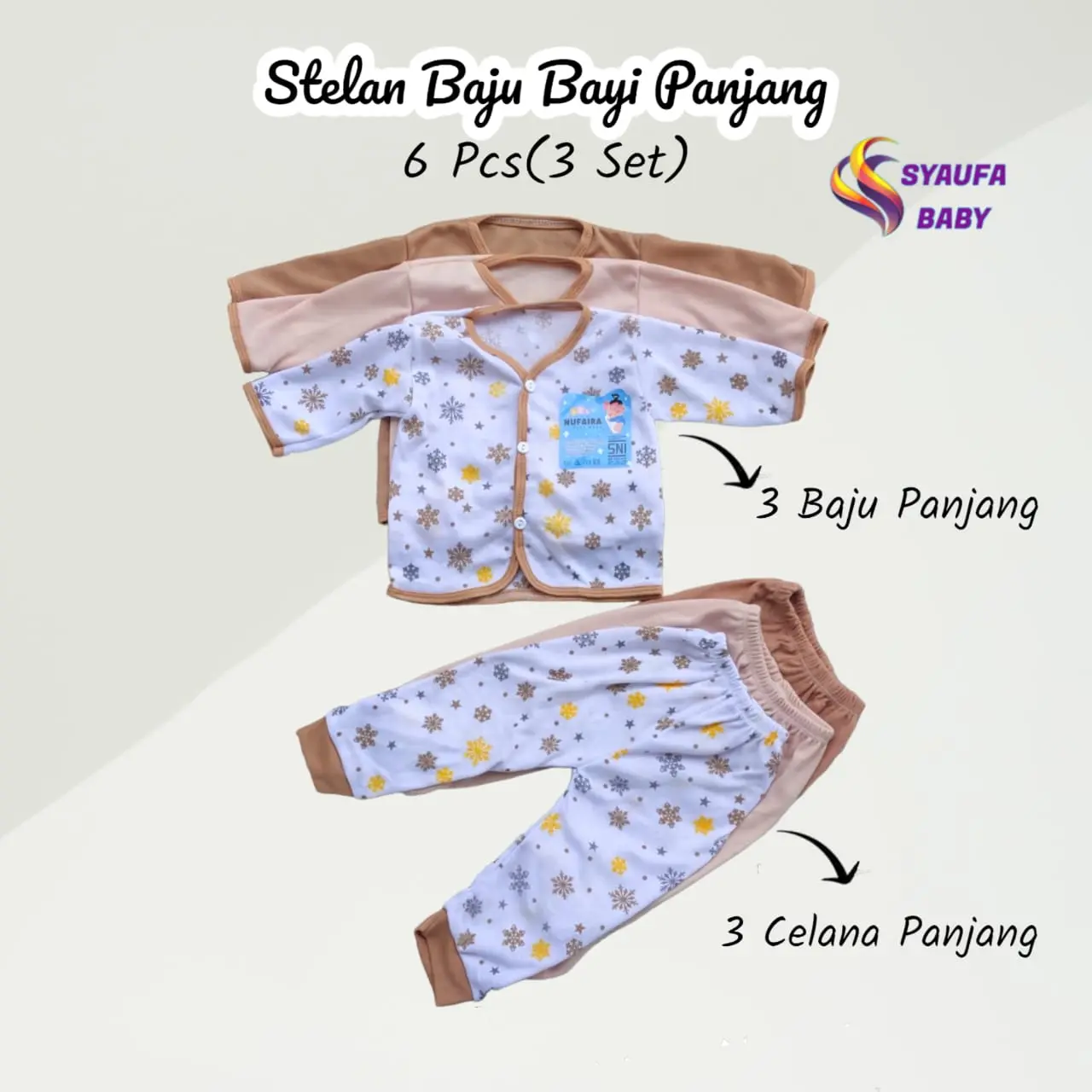 Syaufa Baby - Baju bayi Panjang 6 pcs Setelan baju dan celana Parsel