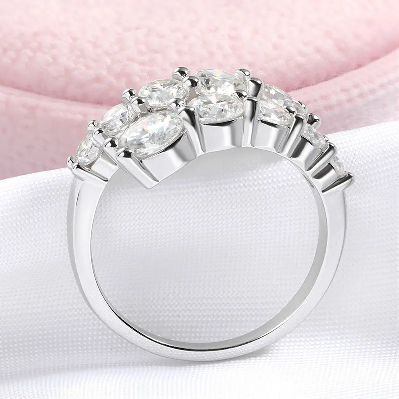 Smyoue 10 Gems Full Moissanite Rings for Women Sparkling Flawless Lab Created Diamond Wedding Band S925 Sterling Si er Jewelry