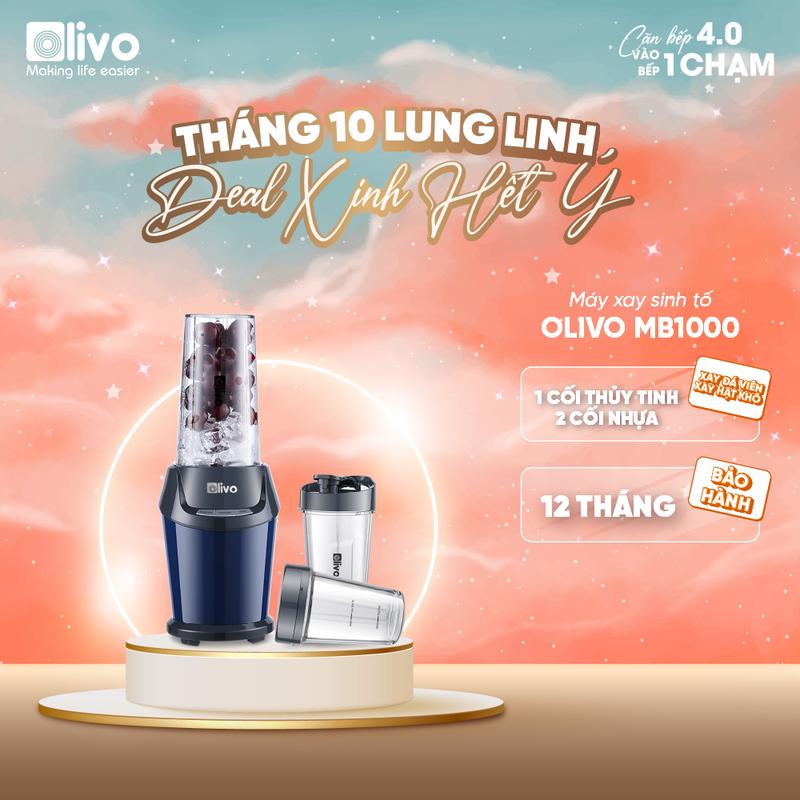 Máy Xay Sinh Tố OLIVO MB1000 – Ba Cốc Xay Linh Hoạt – Xay Đá Bào, Xay Sinh Tố, Smoothie, Đồ Ăn Dặm Cho Bé, Xay Đồ Khô – Công Suất Lớn 1000W