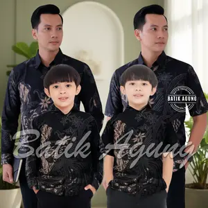 Baju Batik Couple Ayah Pria Dewasa dan Anak Laki Laki Cowok Umur 2-13 Tahun Kekinian - Seragam Baju Set Pakaian Keluarga Modern Kemeja Hem Batik Couple Pesta Kerja Kondangan Nikahan Formal Kasual Wisuda Dewasa Ayah dan Anak Anak Cowok Modern Terbaru