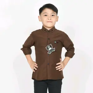BOY MOM Mahogany Kemeja Polos Anak Warna Coklat Tua Lengan Panjang Bahan Katun Poplin Fashion Nyaman Tebal Pria Muda  Baju Formal