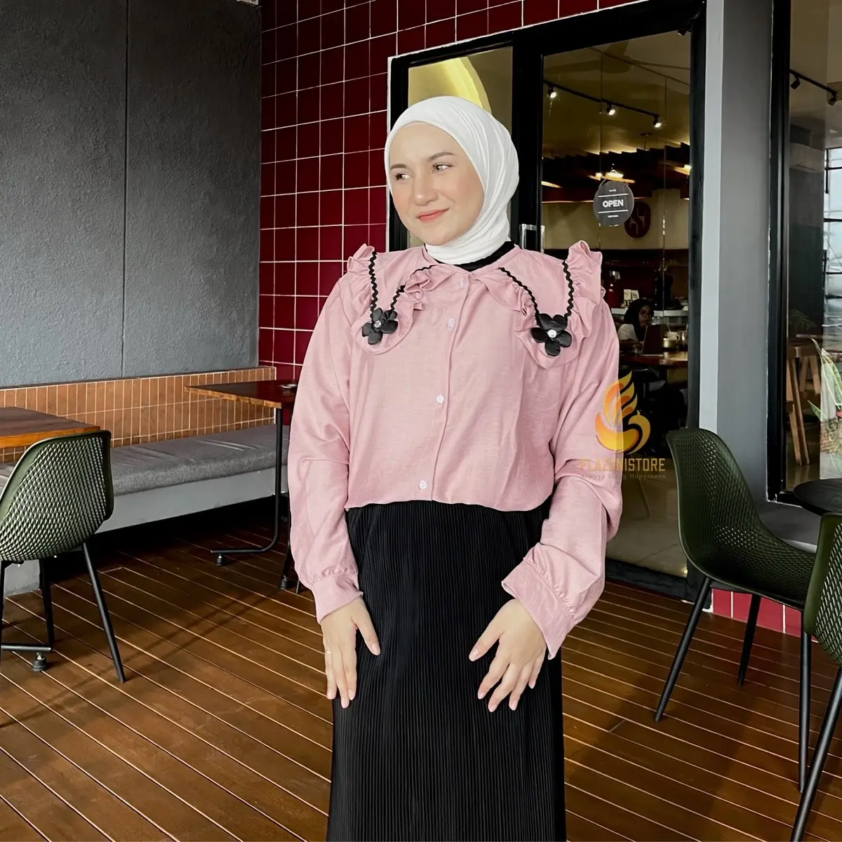 Jema Blouse Renda Bunga Pololinen - Atasan Wanita Kasual Kancing