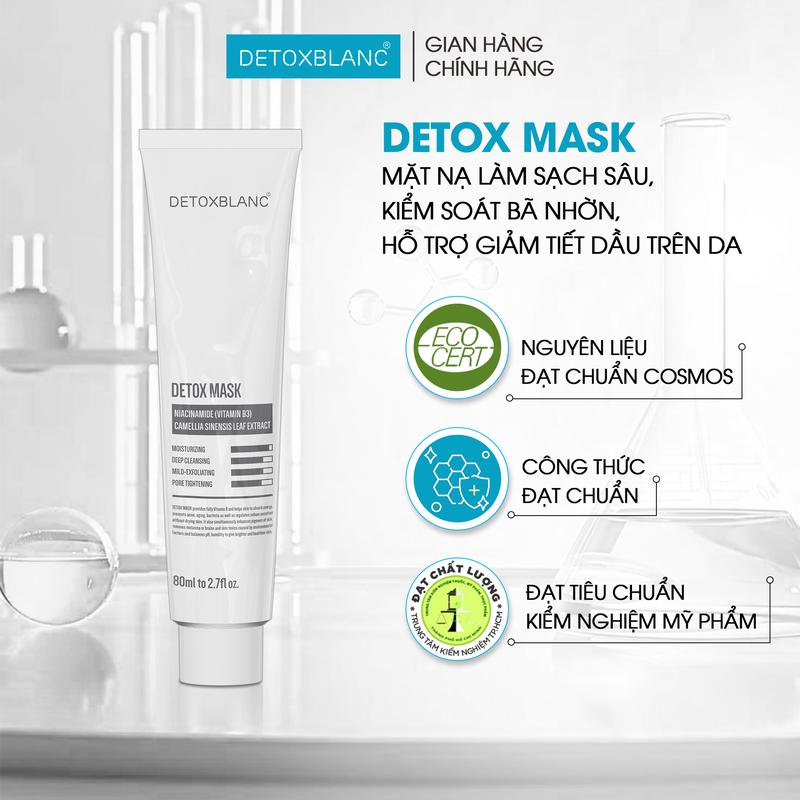 Mặt Nạ Kiềm Dầu Detox Mask Thải Độc hỗ trợ giảm tiết dầu nhờn,giảm mụn đầu đen, làm sạch tế bào da, loại bỏ bụi bẩn, giữ ẩm cho da DetoxBlanc 80ml