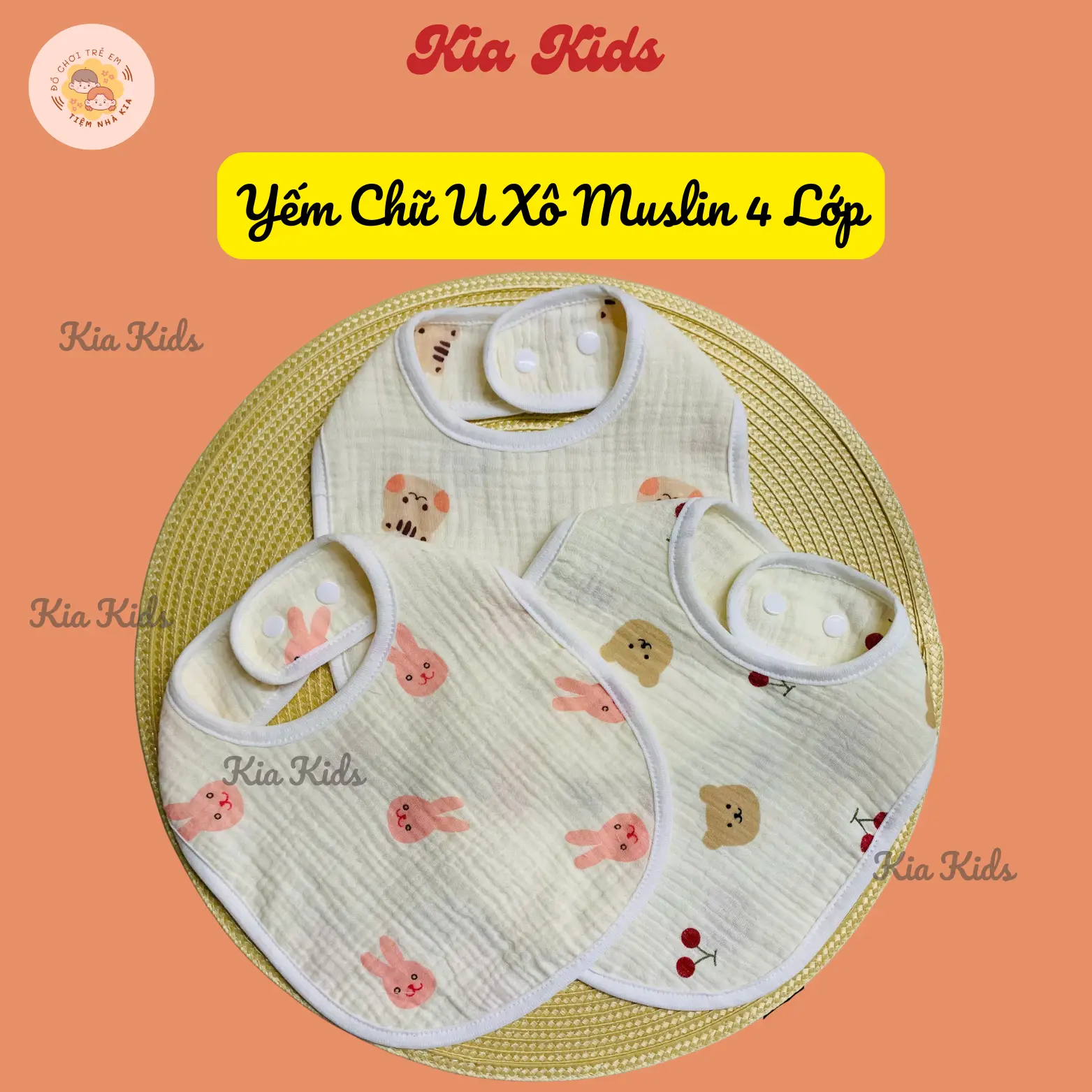 Yếm Chữ U Xô Muslin Hữu Cơ 4 Lớp Cao Cấp Yếm Ăn Dặm Yếm Cho Bé Nhiều Họa Tiết Đáng Yêu Handmade Hàng Việt Nam – Kia Kids