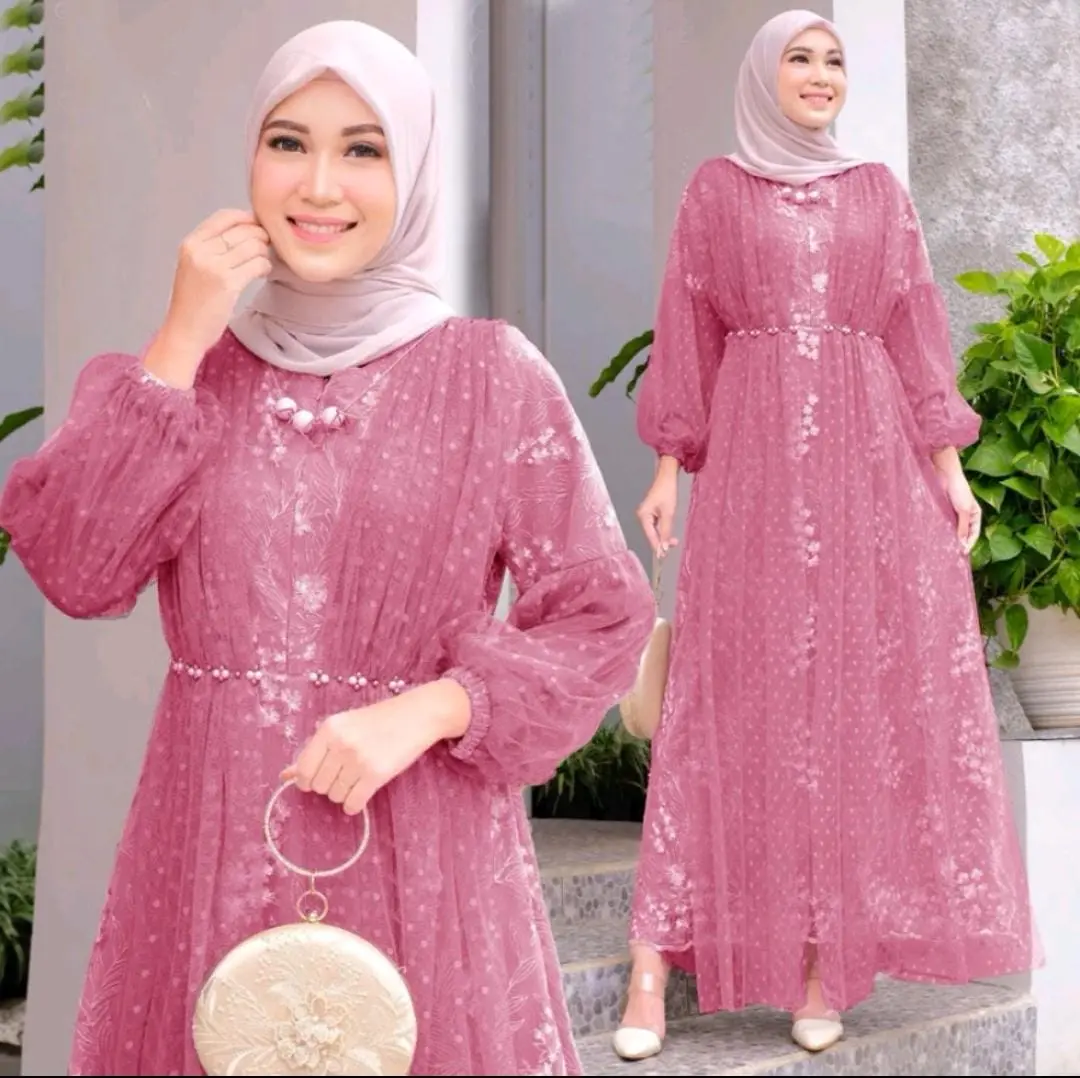maxi jahwara (M L XL XXL, ANAK 2-9THN) new gamis tile mutiara / gamis pesta ibu anak / gamis kekini / maxi revina