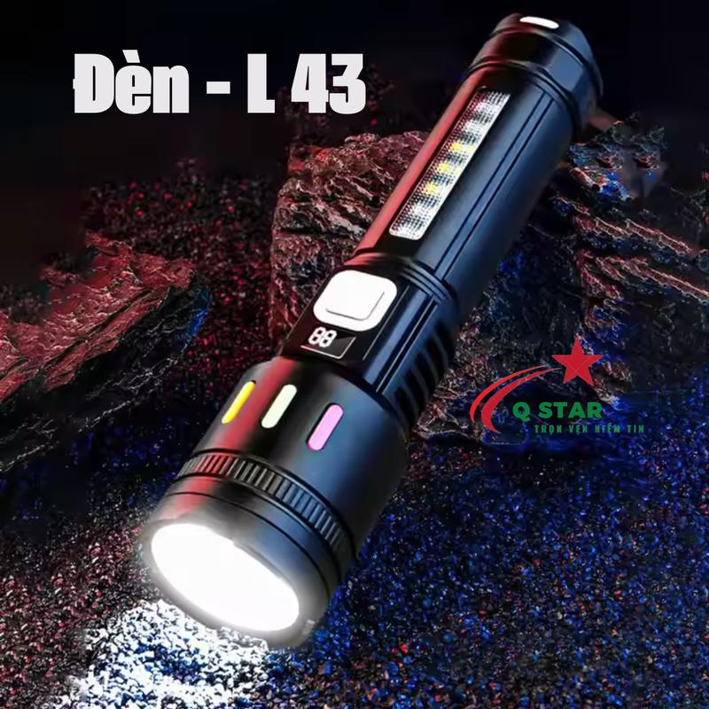 Đèn Pin Cầm Tay L43 Zoom Xa Gần Thiết Kế Nhựa ABS Có Màn LCD Báo Pin Với 5 Chế Độ Sáng Tiện Lợi