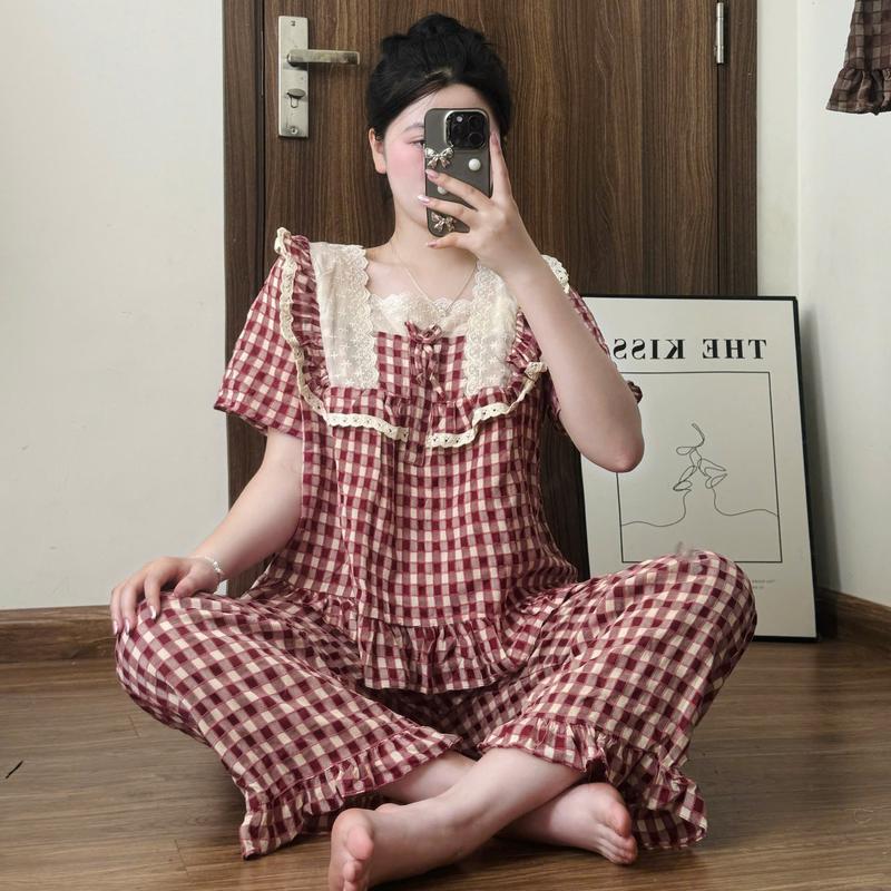 (BigSize40-75kg) Bộ Đồ Ngủ Nữ Pijama Chất Đũi Nhung Tiểu Thư HANI Thiết Kế Babydoll Đáng Yêu Chất Mềm Mịn Mát HK01