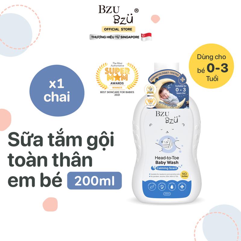 Sữa Tắm Gội Toàn Thân Em Bé BZU BZU Head to Toe Wash Dịu Nhẹ Mềm Mại Cho Da Dung Tích 200ml Cho Bé sữa  tắm 1