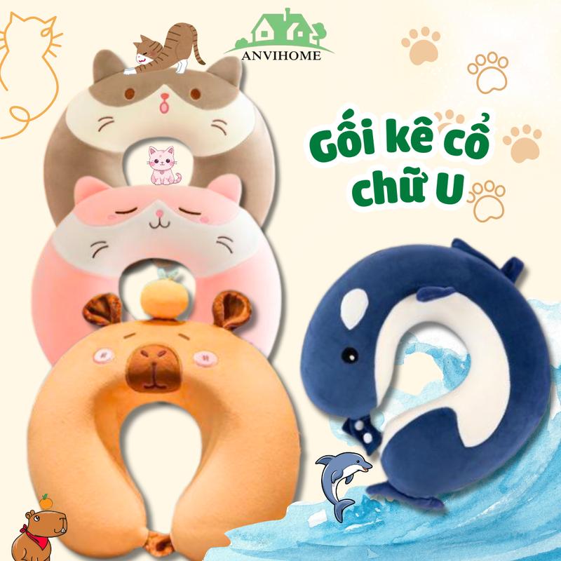  Gối Cổ Cao Su Non ANVIHOME Gối Kê Cổ Chữ U Ruột Cao Su Non Hình Thú Dễ Thương Cho Dân Văn Phòng Ô Tô Máy Bay Người Đau Mỏi Vai Gáy 