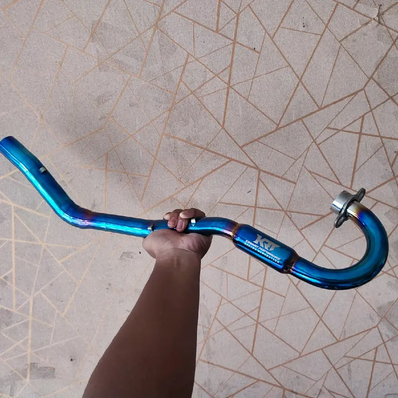 Leher Knalpot Racing Klx Crf Dtracker Wr155 Original KRT Blue Full Biru 38mm Bending Stainlis 8