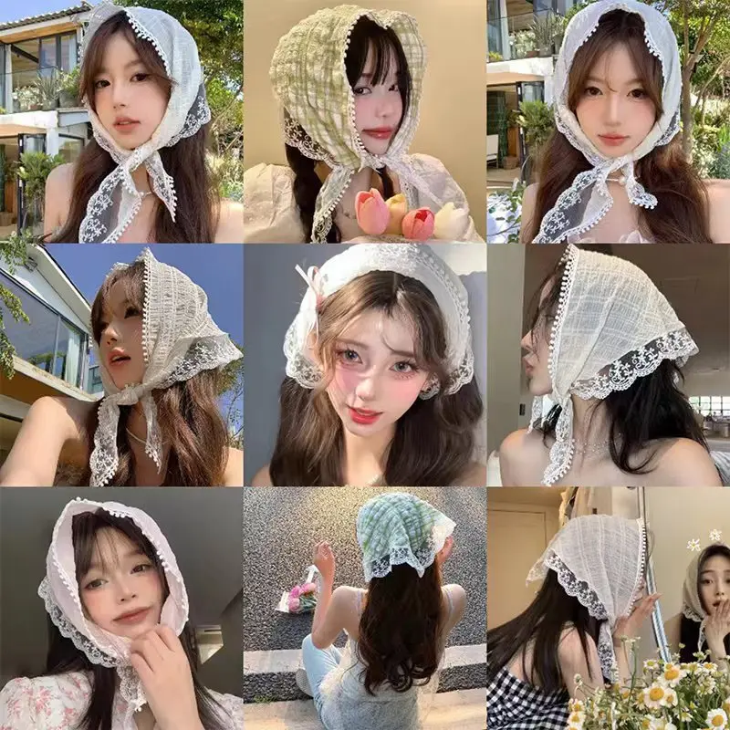 Lace triangle scarf women's thin summer French headscarf veil scarf retro decoration pastoral style photo spring Syal