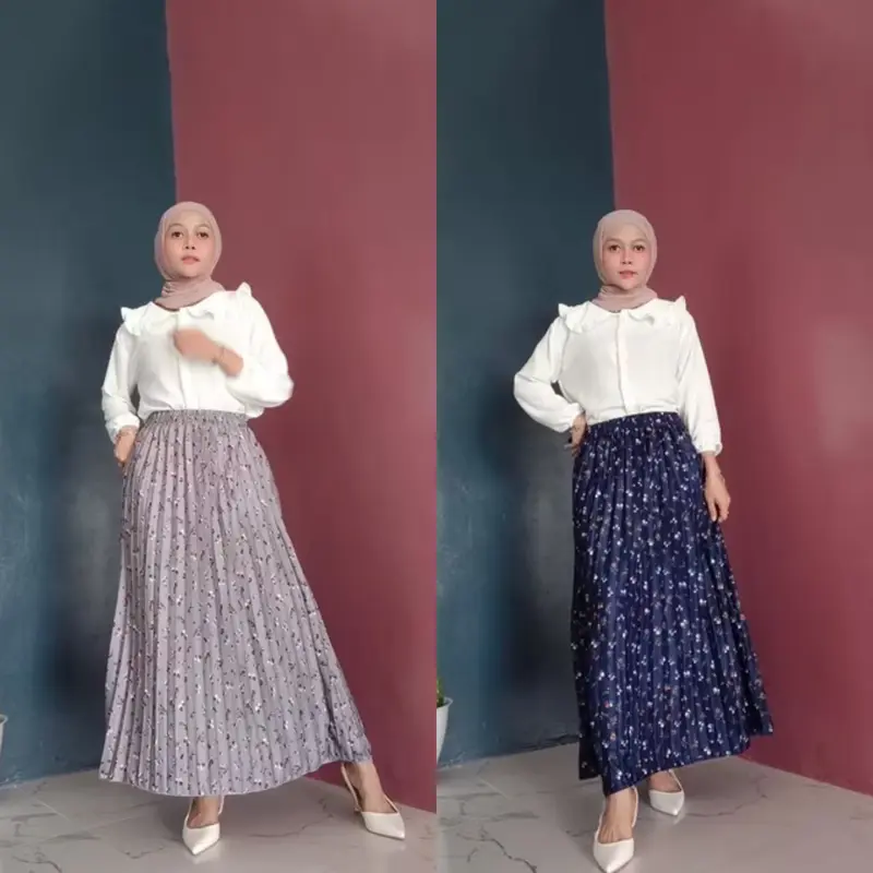 Rok Plisket Motif Daily Wanita - Rok Plisket Payung Panjang Koran Style 3