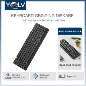 Keyboard Gaming Wireless 104 Keys Desain Ergonomis & Tombol Senyap Tahan Tumpahan Air Untuk Kerja & Main Game Tanpa Ganggu