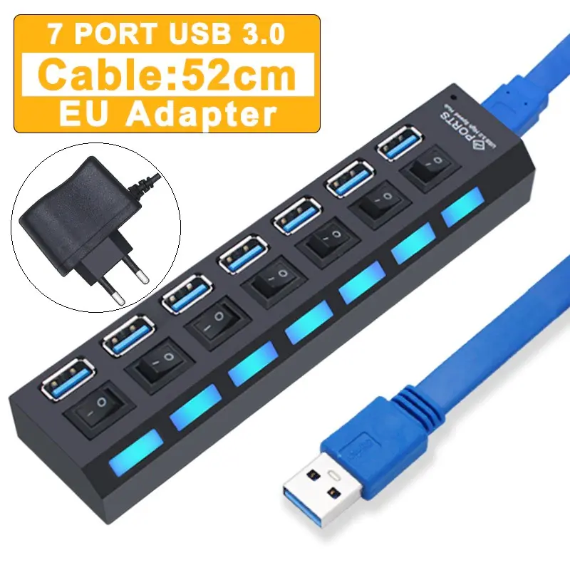 USB Hub 3.0 4-7 PORT + POWER SUPPLY ADAPTOR + TOMBOL ON-OFF RXD UH041 U911 U9103 HB3004 303 MUP256 Y445 103U3 0520 Card Computer 0