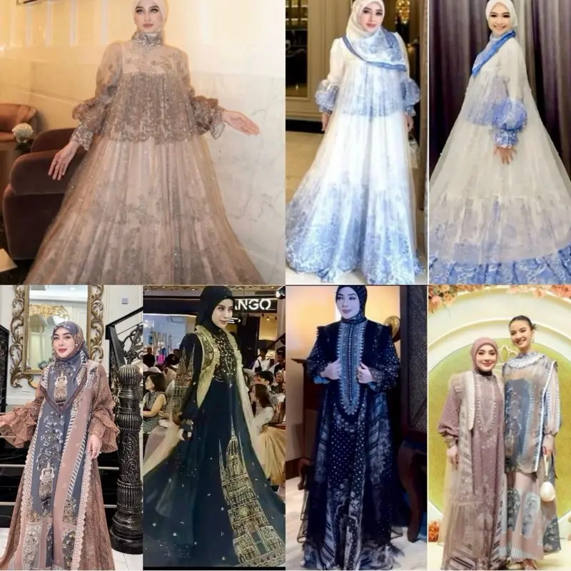 BISA COD Shellasaukia DRESS Raya Krisdayanti Dress Ricis dan dress MEKAH GAMIS SET HIJAB TERBARU  DRESS KOMBINASI BRUKAT BONUS LABUBU BAJU Muslim Wanita Gamis