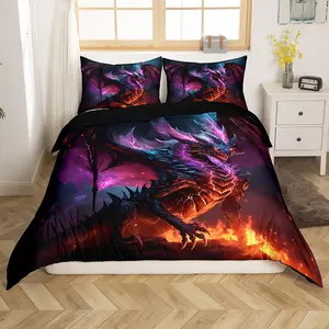 Fire Dragon Duvet Covers for Kids Teens Queen King Size Lightweight Quilt Covers Mythical Animals Pattern Bedding Set Room Decor - 1 US King(264x228cm)