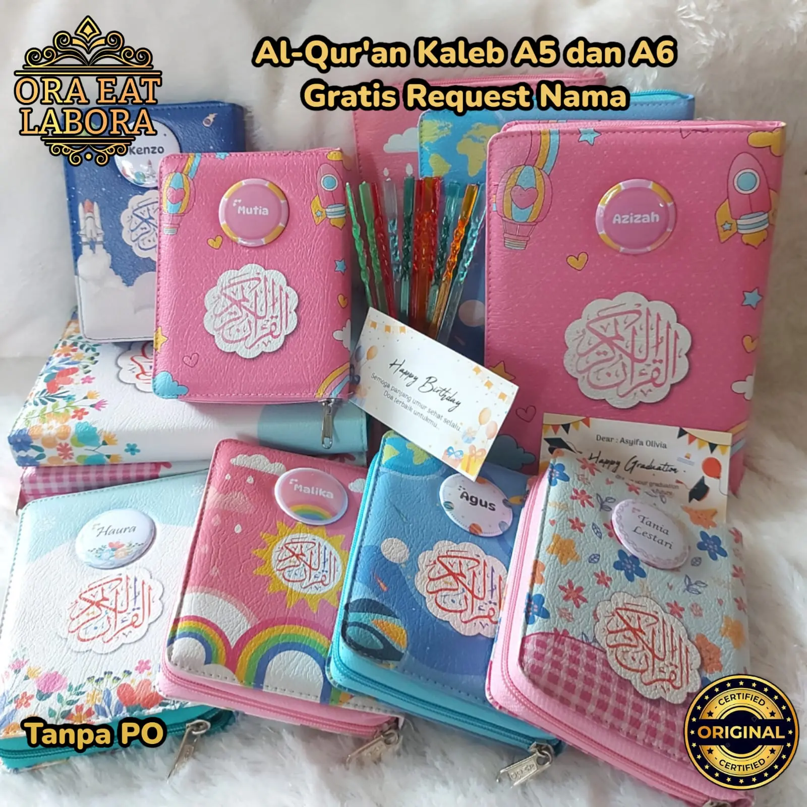 Al-Quran A5 A6 Kaleb Resleting Gratis Custom Nama di PIN Hampers Kado Terjemahan Kata Quran Kaleb