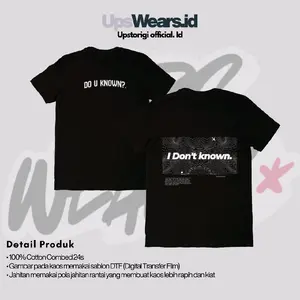 Baju Kaos Hitam Premium kualitas, Reguler Cowok & Cewek dengan Motif "Known" Bahan 100% Cotton Combed 24s. Distro Pria Keren